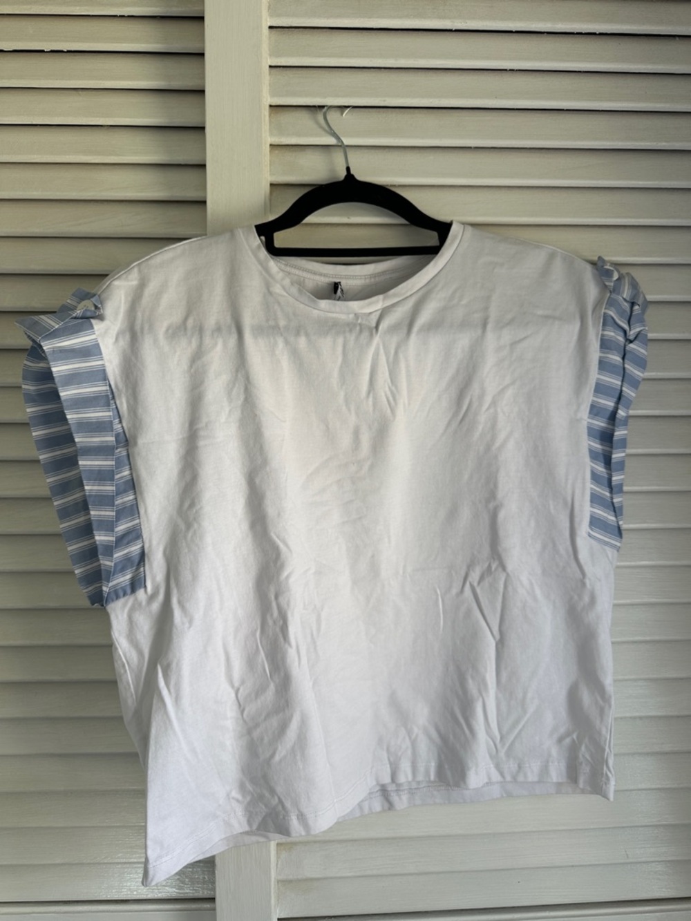 zara white blue striped blouse
